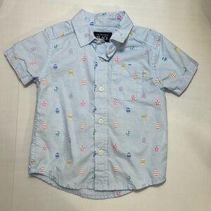 The Children's Place Light Blue Easter Shirt with Colorful Egg Patterns